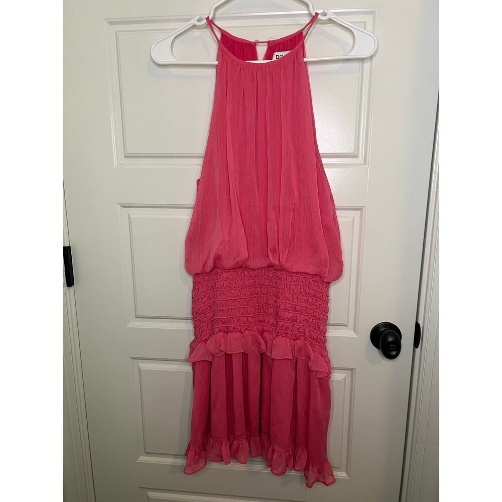 Do+be hot pink coral small smocked waist sleeveless dress spring summer casual